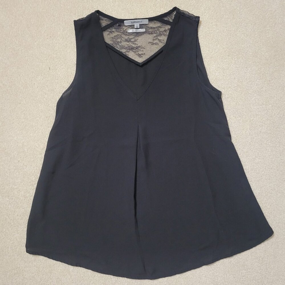 Basement Women's Black Lace Loose Tank Top Blouse, Size Small
